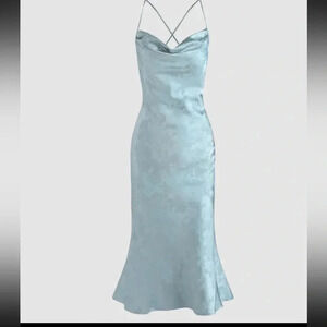 Elegant Backless Satin Dress in Light Blue